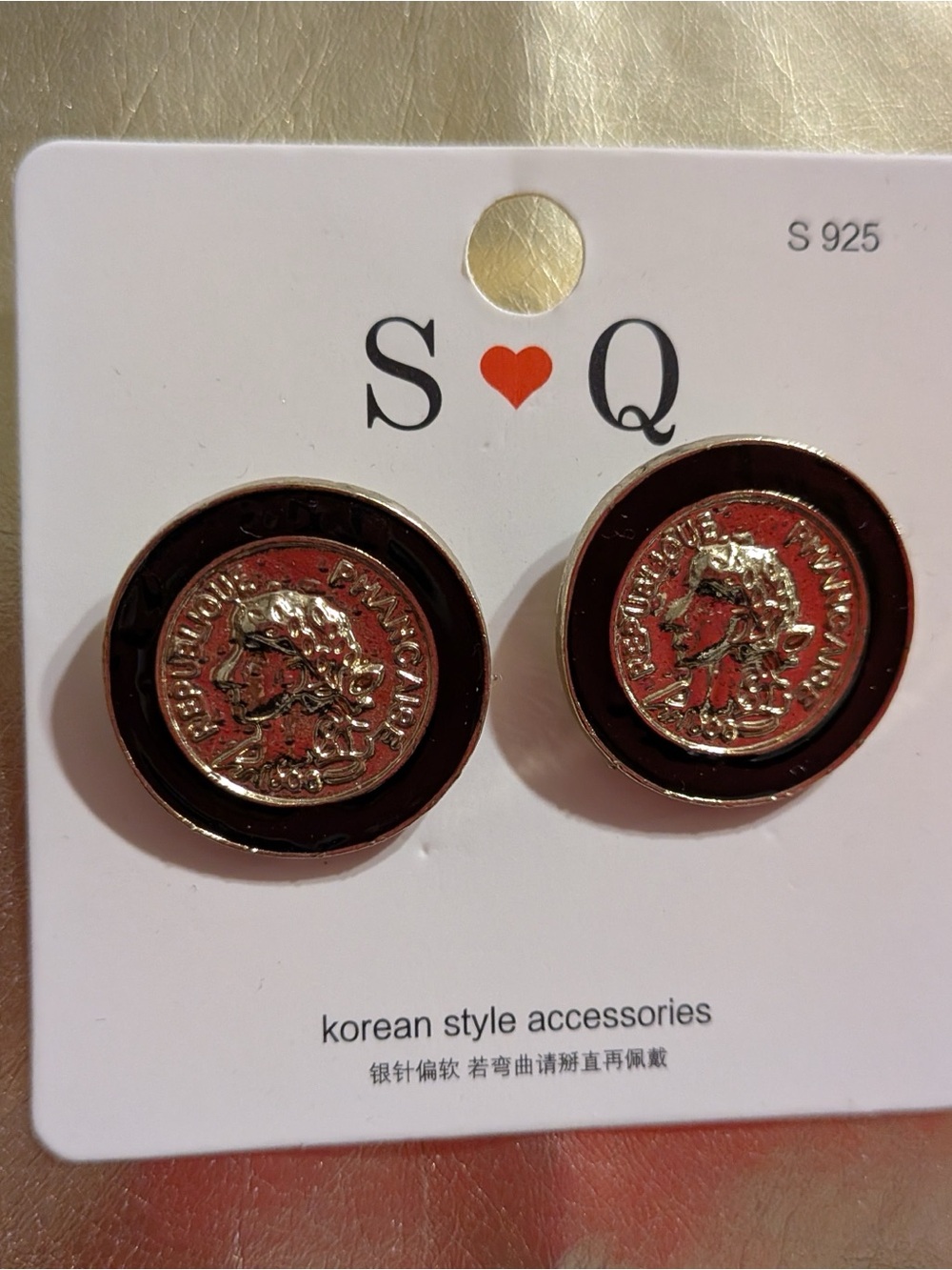 Black Coin Medallion Clip-On Earrings